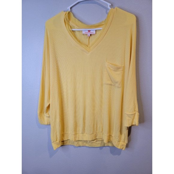 Samantha Brown Size 1X Womens Top Yellow Dolman Sleeve V Neck Knit Shirt - Picture 2 of 5